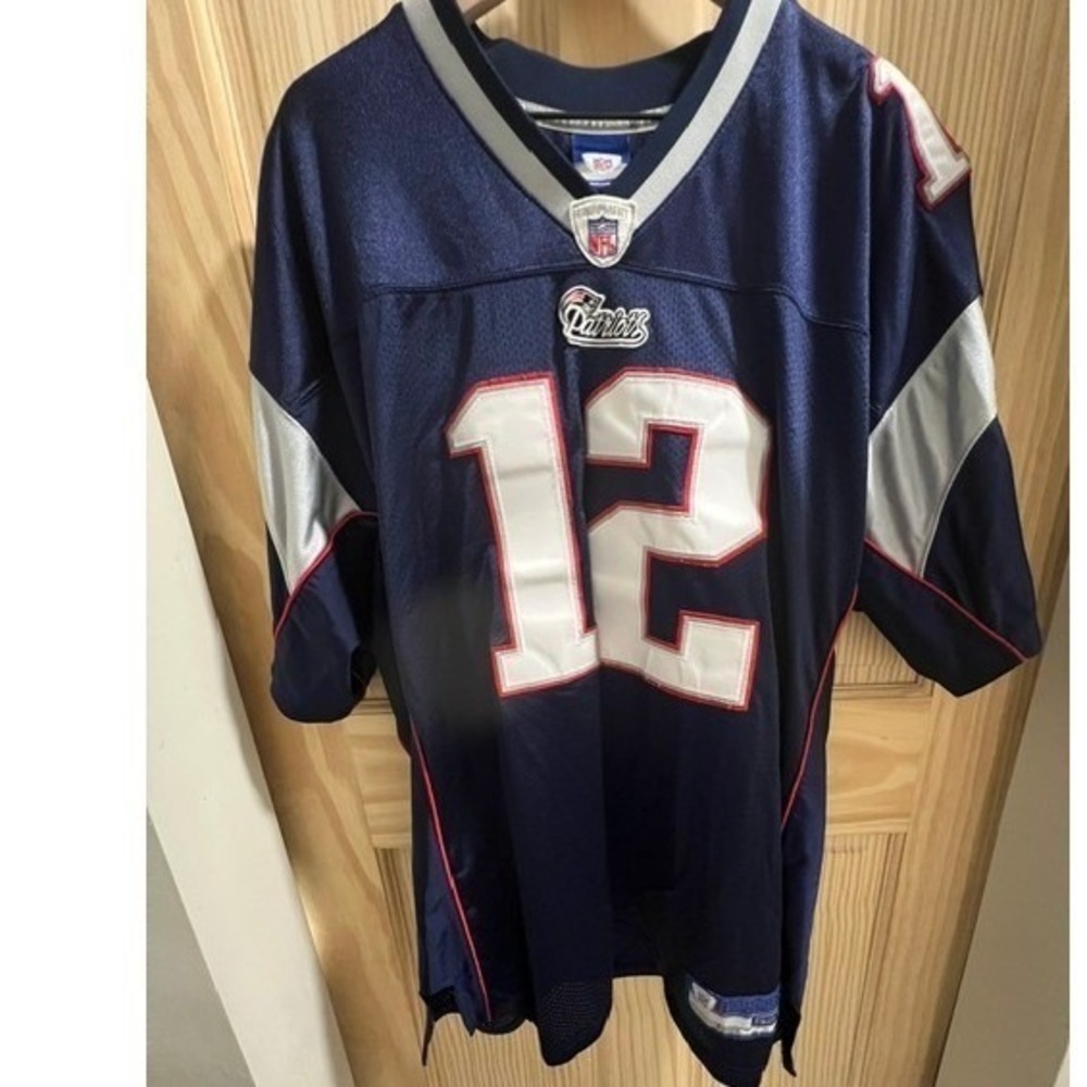 Reebok Tom Brady Patriots Jersey Mens 52 Blue Good NFL Equipment 12 Embroidered
